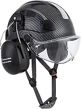 Hard Hats Construction Safety Helmet ANSI Z89.1 Approved OSHA Hardhat, LOHASPRO Vented Carbon Fiber Black Hard Hat with Chin Strap Tree Rescue Arborist Helmet