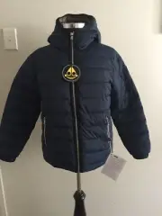 Moose Knuckles Jacket Blue Kids Hooded Parka Winter Sz L or Small Adult BNWT
