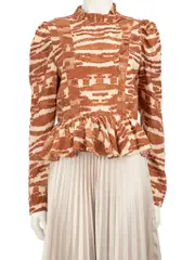 Brown Silk Zebra Print Blouse