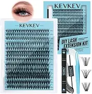 KevKev Lash Clusters Kit Lash Extension Kit D Curl Eyelash Extension Kit 280 Pcs Eyelash Clusters Kit Cluster Eyelash Extensions Individual Lashes Kit with Lash Bond and Seal Eyelash Tweezers