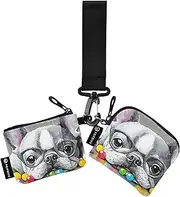 [XYMZR] Mini Zip Around Wristlet keychain Wallet Pugdog Glasses Colorful for Women Personalized Pattern Detachable Dual Pouch Wristlet Portable Wallet Phone Coin Purse, Multi-colored, One Size