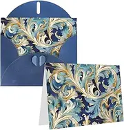 Elegant Blue Gold Florentine Printed Greeting Card Blank Cards With Envelopes Notecards For All Occasion Includes Birthday Cards Sympathy Cards Thinking Of You Cards