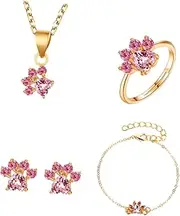 [COLLBATH] 1 Set Cat's Paw Jewelry with Zircon Elegant Earrings Bracelet Ring for Ladies present for Birthdays Weddings Special Occasions