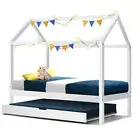 Bed Frame Wooden Trundle Daybed Kids House Frame White HOLY Artiss