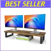 Sturdy Wood and Steel Dual Monitor Stand Riser - Multi-Purpose Desktop Solution
