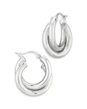 Bloomingdale's Fine Collection Medium Double Tube Hoop Earrings in Sterling Silver