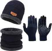 [Generic] Beanie with Scarf Touchscreen Gloves, Soft Hat Gloves Scarf Set, Winter Accessory, Hat Scarf Glove Set for Camping, Hiking