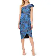 Aidan Mattox Womens Blue Metallic Midi One Shoulder Sheath Dress 14 BHFO 7392