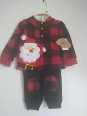 Santa Baby Boy 2 Piece Set Jersey and Pants 12 M Plaid