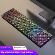 Retro Round Punk Mechanical Feel Keyboard Blue Black Switch 104 Keys Usb Wired G