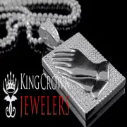 Praying Hands Frame Dog Tag Charm White Gold On Sterling Silver Pendant Necklace
