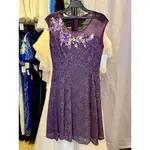 媽媽禮服洋裝 紫色全蕾絲胸立體花刺繡 無袖滾邊尺碼M
