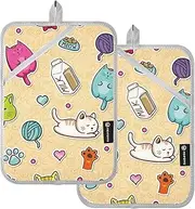 Pot Holders Kitchen Heat Resistant Cartoon Colorful Kitten Potholder with Pockets Hot Pad Holder Oven Mitts 2 Pack
