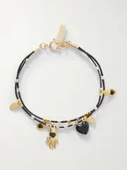[Isabel Marant] Isabel Marant - Gold And Silver-tone, Enamel, Crystal And Cord Bracelet - Black - One size One size Black