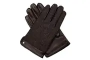 Dents Mens Leather/Wool Fleece Lined Gloves Herringbone Winter Warm in Brown