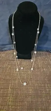 Women's Beautiful Double layer square cube gold long adjustable necklace