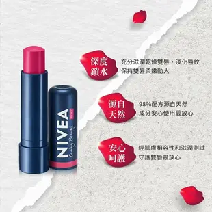 【金興發】NIVEA妮維雅 香榭紅唇親吻護唇膏 4.8g 癮誘玫瑰粉/熔岩玫瑰紅 護唇膏