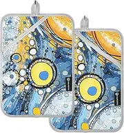 Pot Holder Heat Resistant Blue and Yellow Abstract Pattern Potholder with Pocket Hot Pad Holders for Kitchen Oven Mitts 2 Pack