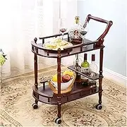 Kitchen Cart Double Layer Rolling Cart Smooth Quiet Serving Trolleys Retro Dining Car Serving Cart Elegant Beautiful Solid with Four Pulleys Drink Cart