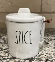 New Rae Dunn Spice Jar Container With Measuring Spoon & Lid Ivory Farmhouse