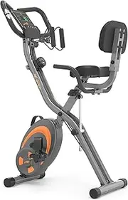 leikefitness Folding Stationary Bike Recumbent Exercise Bike w/Arm Resistance Bands-Pulse Sensor-LCD Monitor and Easy to Assemble Indoor Cycling Bike