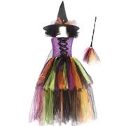 Kids Girls Witch Cosplay Costume/broom Halloween Dress + Hat Set - 2-3 Years