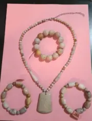 FOSSIL CORAL NECKLACE & BRACELET SET - Stainless Steel - Large Pendant - NWT