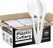 1000 Count White Silverware Set, 334 Plastic Forks, 333 Spoons, 333 Knives