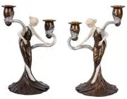 Candle Holder Set Art Nouveau Female Sculpture Candle Stand Woman