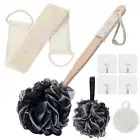 8 Pack Back Brush Long Bath Scrubber Set -Shower Loofah Sponge Handled Natural