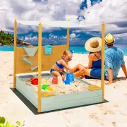 CostwayKids Sandbox with Sand Wall and Removable Canopy