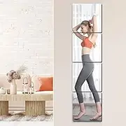 scumio 4 Pcs Full Length Wall Mirror Tiles, 12 x 12 in Self Adhesive Acrylic Square Flexible Mirror Sheets Wall Stickers Frameless Mirrors Set for Bathroom Home Gym Door Mirror