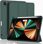 ZryXal New iPad Pro 12.9 Inch Case 2022/2021/2020(6th/5th/4th Gen) with Pencil Holder,Smart Case [Support Touch ID and Auto Wake/Sleep] with Auto 2nd Gen Pencil Charging (Midnight Green)