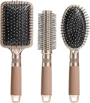 NVTED Hair Brush Set with Detangling Nylon Pins Massage Paddle Brush Cushion Hair Combs Hair Dryer Brush for Women Men Kids Girls (GOLD)