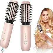 Wireless Curling Iron Brush, 40 mm Portable Travel Curling Iron Mini Brush for Women, 4 Temperature Levels, Built-in 7000 mAh Lithium Akk USB Rechargeable Curling Iron Brush with Negative Lones, Pink