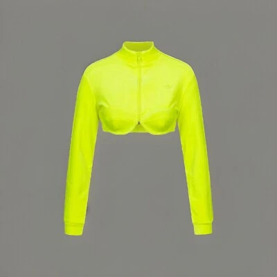 Adidas X Jeremy Scott Velour Cropped Full Zip Track Top Neon Yellow H50968 Sz M