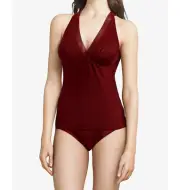 Chantelle Tank Top Camisole MEDIUM Deep Red V-Neck Stretch Between the Lines