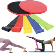 Dual Core Sliders Fitness Exercise and 5 Resistance Loop Yoga Bands for Leg Booty Building, Strength Slides Work Smoothly Training on Any Surface Core Gliding Discs for Hips and Leg