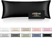 Silk Body Pillow Cases, Mulberry Silk Body Pillow Cover with Zipper, Smooth, Anti Acne, Cooling Sleep Both Sides Natural Silk Satin 20x54 Body Pillowcase, Gifts for Women Men, Black