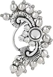 [I Jewels] Navratri Silver Oxidized Without Piercing Pressing Type Nosepins for women, Free Size, Metal, No Gemstone