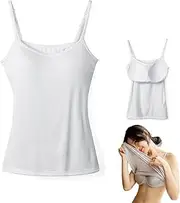 Medicle 2 in 1 Women's Basic Seamless Camisole Solid Color Spaghetti Straps Slim Fit Cotton Adjustable Spaghetti Straps Tank Top for Everyday Casual Wear, Tank Top with Built-in Bra White