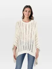 Beige Open Knit Poncho