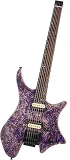 EART Headless Electric Guitar Double Shake Travel Guitar Small But Full-scale Guitar Ultra-Light For Travel and PerformanceMetal Rock Guitar Instrument (purple)