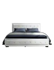 [Artiss] Bed Frame Double Size Tiyo Gas Lift in White