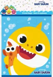 Unique Baby Shark Plastic Loot Bags - 8 Pcs, Multicolor, One Size