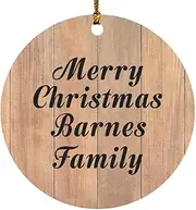 [Designsify] Christmas Tree Ornaments - Xmas Decorations Gifts - Merry Christmas Barnes Family, Circle Ornament C - for Birthday Anniversary Thanksgiving Day Party, to Men Women Him Her Friend Mom