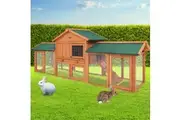 i.Pet Chicken Coop Rabbit Hutch 220cm x 44cm x 84cm Large Run Wooden Outdoor Bunny Cage House