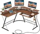 L-Shaped Computer Desk with Power Outlet, 130 cm Corner Computer Workstation