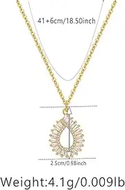 [Xiao Hua] handmade necklace pendant suitable for both men and women, droplet shaped set with zircon pendant necklace (gold), 47cm/18.5in, Copper+Zircon, natural