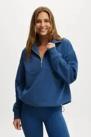[Body] Body - Plush Essential Half Zip Jumper - Deep blue M DEEP BLUE
